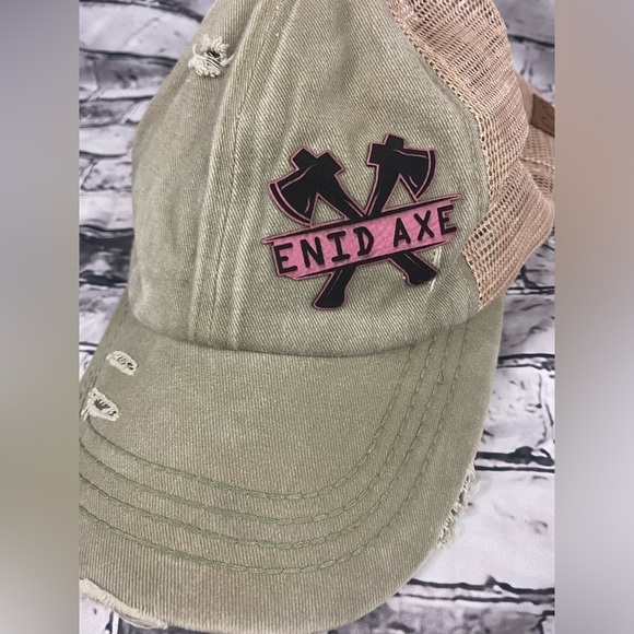 C.C. Crisscross Band Ponytail Hat ENID AXE Distressed Tan Cap - Picture 8 of 8